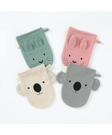 Blumie 2pcs Organic Cotton Bath Mitt Gloves for Babies & Kids with Animal Faces - Sage Green & Cloud Grey - Buy Online on GoSupps.com