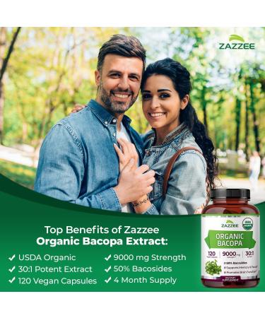 Zazzee USDA Organic Cognitive Support Bundle | 30:1 Bacopa Monnieri Extract Plus Lions Mane Extract Capsules | Non-GMO Vegan & ISO Lab Tested (120 Servings Each) - Buy Online on GoSupps.com