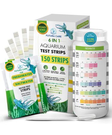 6 in 1 Aquarium Test Strips - Our Accurate Aquarium Water Test Kit Monitor 6 Essential Parameters - Easy to Use Saltwater & Freshwater Test Kit with 150 Strips for 1.5 Years of Water Quality Testing