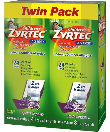Zyrtec 24 Hr Children's Allergy Syrup - Sugar-Free Grape - Twin Pack 4 fl. oz - Buy Online on GoSupps.com