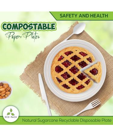 Eco Pack 125Pcs 10 Compostable Plates Eco-Friendly Heavy Duty Biodegradable Dinnerware Set Made of Bamboo Sugar Cane Fibers Disposable Wedding BBQs Picnic and Parties Plates - Buy Online on GoSupps.com