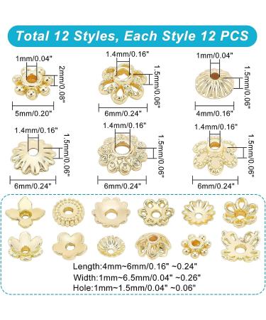 PandaHall 144pcs 24K Gold Plated Flower Bead Caps - 12 Styles Brass End Caps for DIY Jewelry Crafts - Buy Online on GoSupps.com