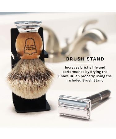 Parker 100% Silvertip Badger Men's Shaving Brush & Stand - Luxury Olivewood | International Shipping Available - Buy Online on GoSupps.com