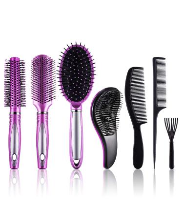 SIQUK 7 Pcs Hair Brush and Comb Set Round Brush Paddle Brush Detangle Hair Brush and Combs Wet Dry Brush for Women Men Hair Styling