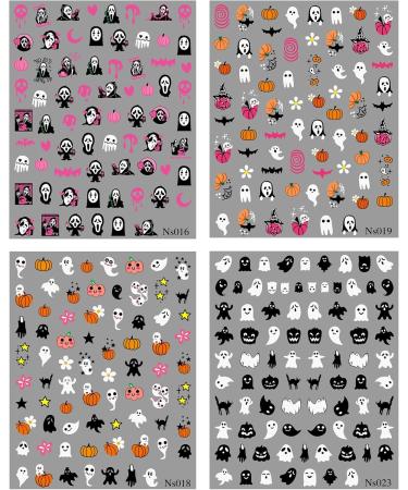 JMEOWIO 3D Embossed Halloween Nail Art Stickers Decals Self-Adhesive 5D White Ghost Pumpkin Nail Supplies Nail Art Design Decoration Accessories 4 Sheets - Buy Online on GoSupps.com