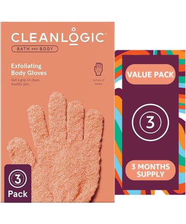 Cleanlogic Exfoliating Gloves - Reusable Body Exfoliator for Smooth, Clean Skin - Boost Circulation and Lymphatic Drainage - 3 Pairs - Buy Online on GoSupps.com