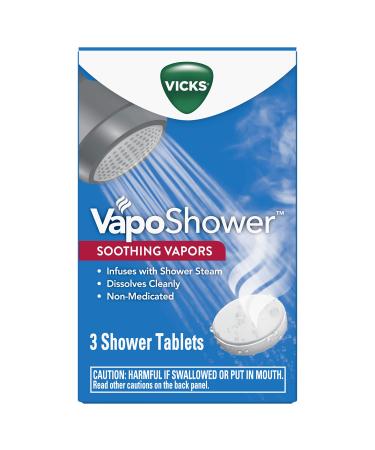 Vicks VapoShower Shower Tablet Shower Bomb Aromatherapy Vapors Eucaplytus & Menthol Soothing Non-medicated Vapor Steam 3ct 3 Count (Pack of 1)