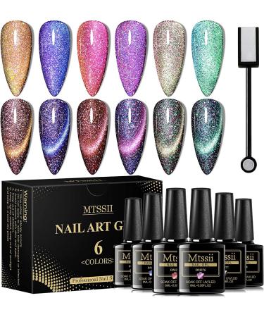 MTSSII Cat Eye Gel Nail Polish Set  6 Colors Chameleon Cat Eye Gel Polish  Sparkle Magnetic Gel Polish Kit  Soak Off UV Gel Polish Kit with Magnet Stick for Home DIY Manicure Nail Salon
