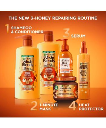 Garnier Whole Blends Hair Honey Repairing Serum for Dry Damaged Hair Non-sticky & non-greasy Smoother hair & split ends reduction 150ml - Buy Online on GoSupps.com