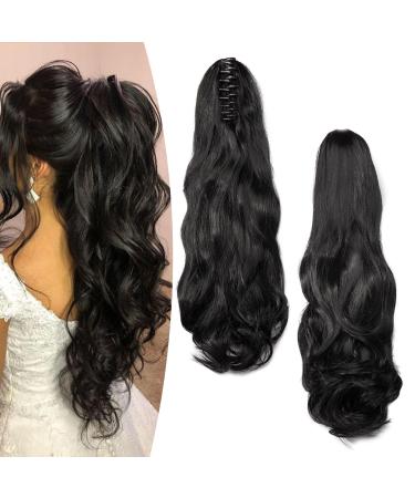 Gairyan 50cm ponytail hair part braid extensions long curly claw clip in ponytail extensions synthetic hair extensions wavy hair extension for women (black) 50 cm black