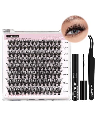 DIY Lash Extension Kit 30D Lash Clusters Kit Cluster Eyelash Extensions Kit 10-16mm Individual Lashes with Lash Glue and Lash Applicator Faux Mink Lashes Soft Thin Band Reusable (30D-Kit)