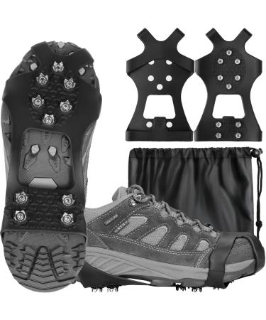Rhino Valley Ice Cleats Spikes Crampons, 10 Stainless Steel Spikes Ice Grips for Men Women Shoes Boots Anti Slip Ice Grips Silicone Traction Cleats for Hiking Fishing Walking Mountaineering, M/L/XL Medium