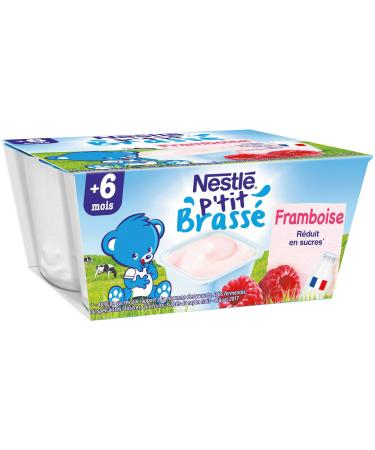 Nestlé Bébé P'tit Brassé Raspberry – Dairy from 6 Months – 4 x 100 g