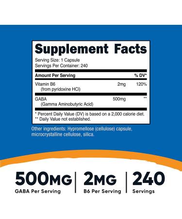 Nutricost GABA with Vitamin B6 500mg | 240 Capsules - High-Quality Supplement - Buy Online on GoSupps.com