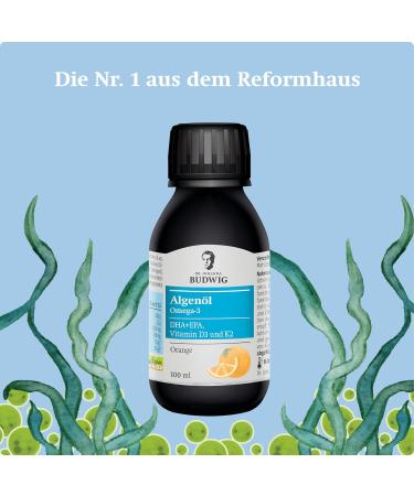 Dr. Budwig Omega 3 Algae Oil Vegan 100ml - High DHA & EPA Vitamin D3 & K2 Omega 3 for Kids - Natural Algae Oil Supplement - Buy Online on GoSupps.com