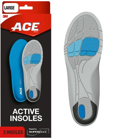 ACE Insoles Active Shaped by Superfeet Max Shock Absorption One Pair Large Active Large