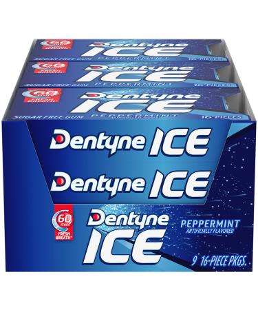 Dentyne Ice Peppermint Sugar Free Gum, 9 Packs of 16 Pieces (144 Total Pieces) - Buy Online on GoSupps.com