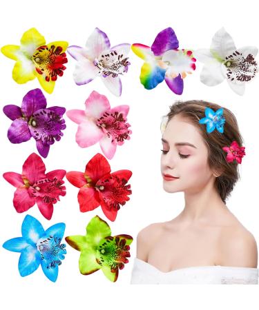 10 PACK Orchid Flower Hair Clips Hawaiian Alligator Clips Big Bohemian Hair Pins Hair Summer Accessories for Bridal Wedding Accessory Hair Barrette Accessories for Women Girls 10 PCS