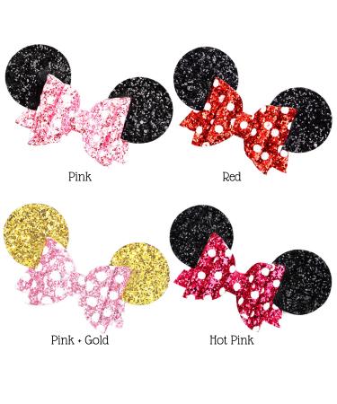 5 Inch Mouse Hair Bows - Glitter Polka Dot Barrettes for Girls | Theme Park Costume Party Accessories (4pcs) - Buy Online on GoSupps.com