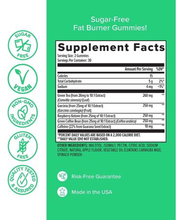 Zenwise Fat Burner Gummies - Appetite Suppressant for Weight Loss with Green Tea, Garcinia Cambogia, Green Coffee Bean, and Raspberry Ketone - 60 Count - Buy Online on GoSupps.com