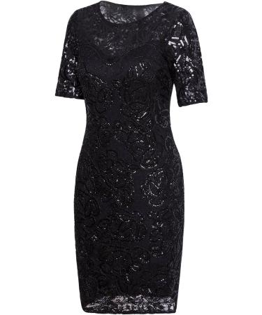 Buy VIJIV Women's Vintage 1920s Gatsby Sequin Beaded Lace Cocktail Dress - L/UK14-16/EU42-44 - Black | International Shipping Available - Buy Online on GoSupps.com