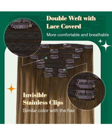 Easyouth Remy Clip In Hair Extensions - 22 Honey Blonde & Medium Brown Balayage 120g 7PCS for Easy Volume & Length - Buy Online on GoSupps.com