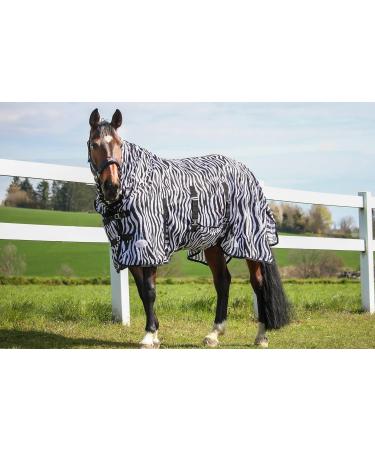 Marengos Zebra Fly Outdoor Ceiling | Insect Protection Horse Blanket with Saddle Cutout & Neck | Fine-Meshed | Black & White | 155 cm - Buy Online on GoSupps.com
