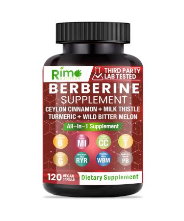 Rimo Nutrition - Berberine with Ceylon Cinnamon - Berberine Supplement - Bitter Melon - Red Yeast Rice 120 Capsules Non-GMO and Gluten Free