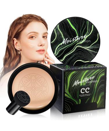Air Cushion Foundation CC Cream - 2-in-1 BB & CC Cream for Aging Skin Hydrating Concealer with Illuminating & Waterproof Formula for All Skin Tones (Buff Beige)