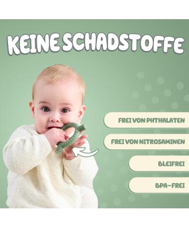 Baby Nom Bite Ring - BPA-Free Cooling Dental Aid & Gripping Toy for Teething - Olive Green - Buy Online on GoSupps.com