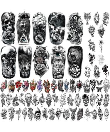Yazhiji 70sheets Waterproof Temporary Tattoo for Girls or Boys Kids 10sheets Larger Half Arm Wolf Tiger Lion Fake Tattoos for Men or Women And 60 sheets Tiny Flower Snake Bird Crown Tattoo Sticker - Buy Online on GoSupps.com