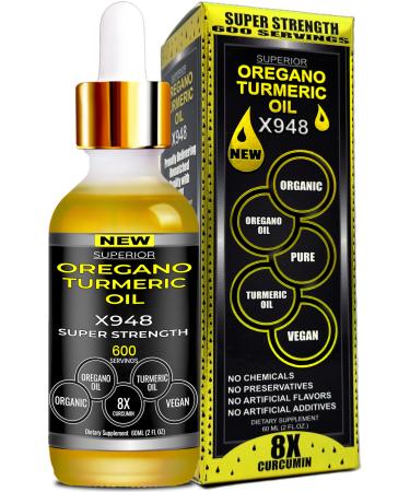 Pure Oregano Turmeric Oil Drops Super Strength - 6 Month Supply, Organic Liquid Turmeric Curcumin Supplement with Oregano Oil Food Grade