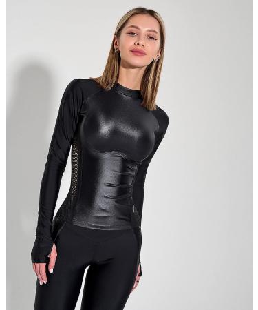 Bona Fide Women's Compression Crop Top - Long/Short Sleeve Gym Workout Shirt for Running - Black Skin Large - Buy Online on GoSupps.com