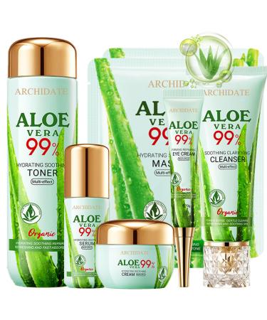 Aloe Vera Skin Care Routine Kit for Women Hydrating Skin Care Set Soothe Calm Delay Skin Aging Face Care Set Includes Toner Serum Face Cream Eye Cream Cleanser Facial Mask