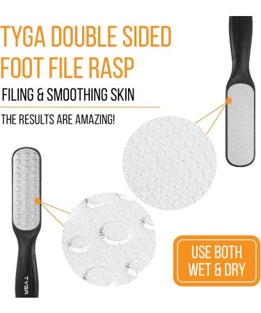 TYGA Double-Sided Foot File Coarse & Fine Dry & Wet Stainless Steel Pedicure Care Tool Callus Remover for Feet Multidirectional Nickel Hard Skin Removal Washable Spa and Skin Care (Black) - Buy Online on GoSupps.com