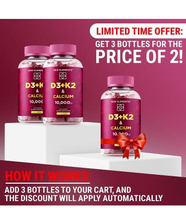 Vitamin D3 K2 Gummies 10000 IU with Calcium 100mg - Vegan Vitamin D Supplement for Men & Women - Non-GMO - Buy Online on GoSupps.com