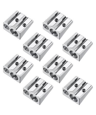 Metal Pencil Sharpener Double Hole Pencil Sharpeners for School Handheld Aluminum Alloy Sharpener Pocket Size Pencil Sharpener for Most Size Pencils(8 Pieces)