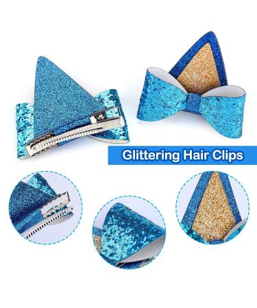 4PCS Blue Glitter Dog Ear Hair Bow Clips for Girls | Cute Hair Accessories for Toddlers | Perfect for Birthday Parties - Buy Online on GoSupps.com