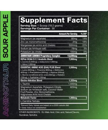 Project AD Aminotaur - BCAA Amino Acids & Pre Workout Energy Powder (Sour Apple) | Keto Friendly Coffee Extract International Shipping - Buy Online on GoSupps.com