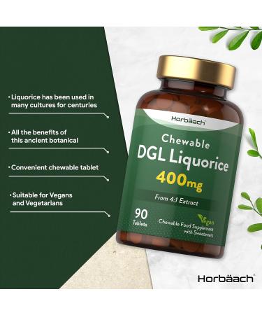 DGL Licorice Root Tablets 400mg | Chewable Tablets | High Strength Liquorice Root Extract | 90 Count | Suitable for Vegetarians & Vegans | by Horbaach - Buy Online on GoSupps.com