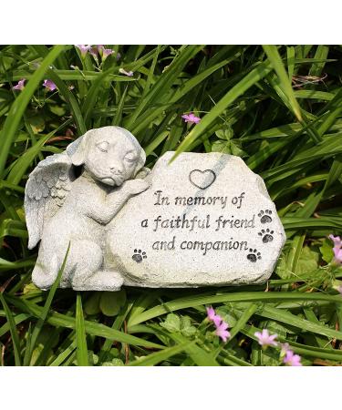 Sleeping Dog Angel Memorial Statue | Outdoor Dog Grave Marker | Sympathy Gift for Loss of Pet | Antique Stone Finish 8.86 inch - Buy Online on GoSupps.com