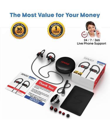 SENSO Bluetooth Headphones - HD Stereo Sweatproof Earbuds for Gym & Running - Buy Online on GoSupps.com