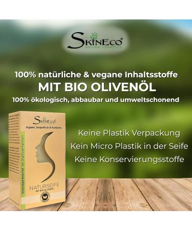 Skineco Natural Soap | Sustainable Shower Soap with Ginger Grapefruit Turmeric Organic Olive Oil | Body Soap | Handmade Natural Cosmetics | Soap for Face and Skin | Solid Mild Shower Gel | Vegan - Buy Online on GoSupps.com