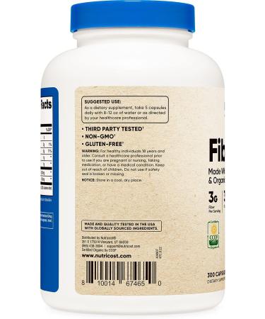 Nutricost Fiber Capsules with Organic Psyllium Husk & Jerusalem Artichoke - 300 Capsules | Prebiotic Fiber Supplement, Gluten Free, 3g Per Serving - Buy Online on GoSupps.com
