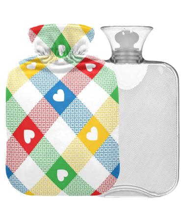 Naanle hot hot water bottle with lovely hearts tartan plaid transparent hot water bottle 1l warm steadel for pain relief back hand feet heat and cold therapy