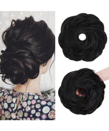 S-Noilite messy buns hair pieces curly hair scrunchies for women Donut Updo Hair Chignons synthetic Ponytail Bun Extensions - Natural Black 2