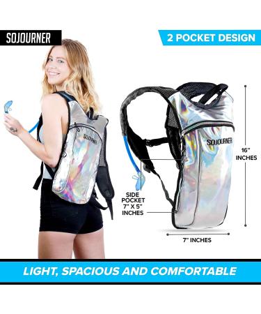 Sojourner Hydration Pack - 2L Hydration Bladder for Festival, Hiking, Biking - Silver Holographic - Buy Online on GoSupps.com