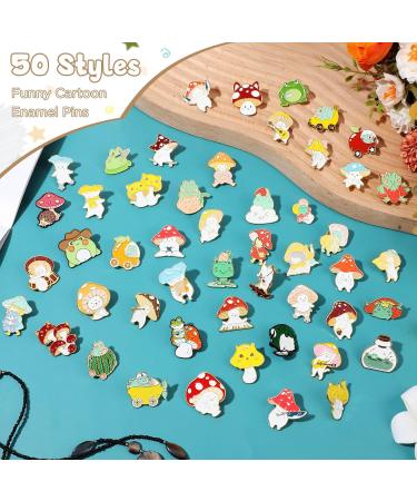 Mushroom Frog Enamel Pins Set - 50 Pcs | Cute Cartoon Lapel Badge | Kawaii Backpack Pins | Funny Mushroom Gifts for Bags, Clothes, Caps - Buy Online on GoSupps.com
