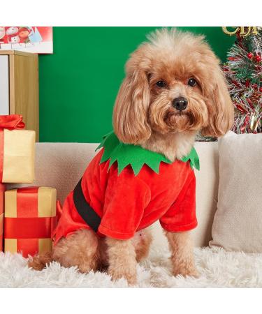 Funny Christmas Elf Costume for Dogs - Deluxe Holiday Outfit with Belt | Perfect for Medium Pets | Festive Dog Cosplay Shirt - Buy Online on GoSupps.com