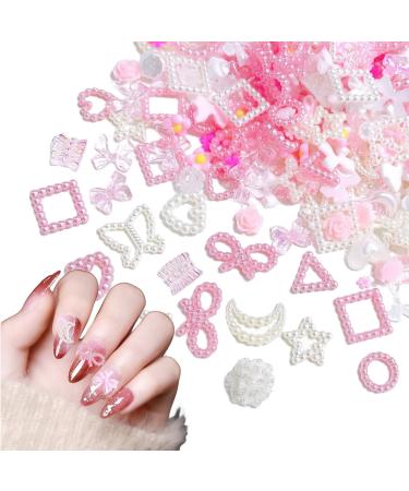 3D Nail Charms 350PCS Mixed Styles Flowers Bow Heart Moon Pearl Nail Art Charms Bowknot Resin Nail Ornaments Nail Gems for Manicure Design Decorations Jewelry Accessories DIY Crafts B Colorful